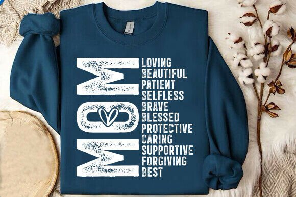 Mom SVG with Inspirational Word List PNG: A Graphic Design Asset for T-Shirt Designs and More